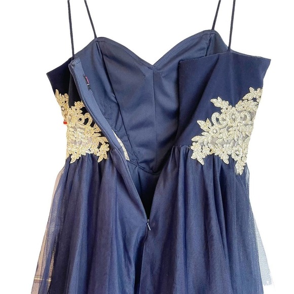 Prom Dress Blondie Nites Navy Blue Fit & Flare Applique Formal Prom Dress Size 9 - Picture 8 of 12
